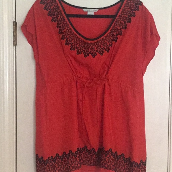 Peter Nygard Red Silk Embroidered Women’s Top - Picture 1 of 11